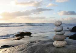 Stones on a rock shelf in the evening